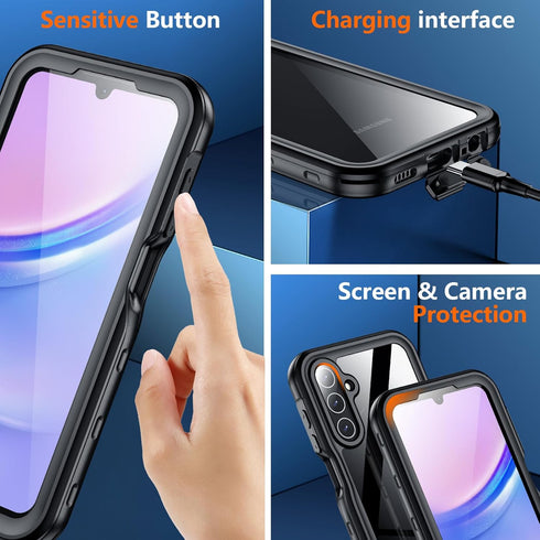 SPIDERCASE for Samsung Galaxy A15 5G Case Waterproof, Full Heavy Duty Protection, Built-in Screen & Camera Protector, Military Shockproof, Dustpro...