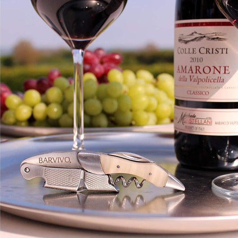 Barvivo Wine Opener with Foil Cutter and Cap Remover - Double Hinged Corkscrew for Bartenders - Stainless Steel Wine Key for Easy Bottle Opening -...