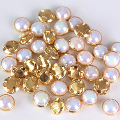 AB Crystal Pearls Beads Silver/Gold Claw Rhinestones Round Sew On Clothing Stones (AB Gold Claw, 8MM)...