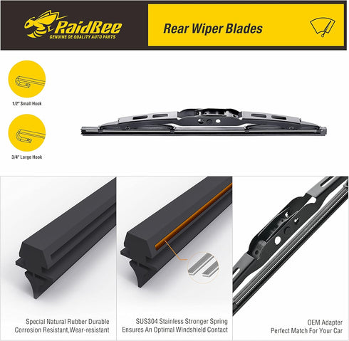Rear Wiper Blade 10 inch, for Ford Escape Focus 2007-2001,for Honda CR-V 2006-2002,for Jeep Compass Patriot Rear Windshield Wiper for Automotive R...