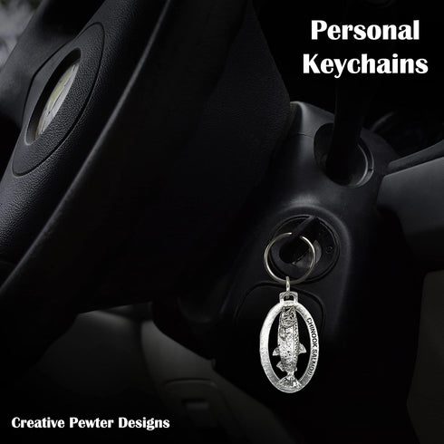 Salmon Keychain, Pewter, F041KC, 1 3/4”, King, Chinook, Tyee, 100% Handmade in the USA, King Salmon Key chain, Fishing Gift, Over 200 Fish Designs...