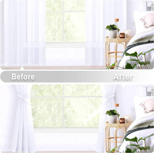 Hiasan White Sheer Curtains 84 Inches Long with Tiebacks, Light Filtering Semi Transparent Lightweight Voile Grommet Window Curtains for Bedroom, ...