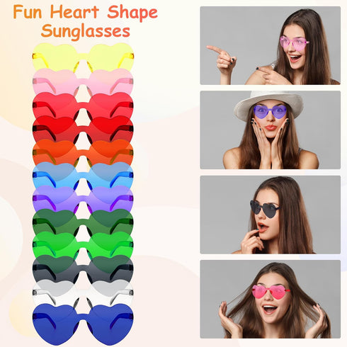 12 Pcs Heart Shaped Sunglasses for women Transparent Colorful Frameless Heart Glasses Bachelorette Party Favor...