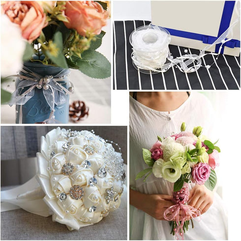 10M Artificial Bead Pearl Ribbon Chiffon Ribbon and Organza Lace Ribbon Trims for Wedding Flower Christmas Tree Decoration Sewing Craft Packaging ...