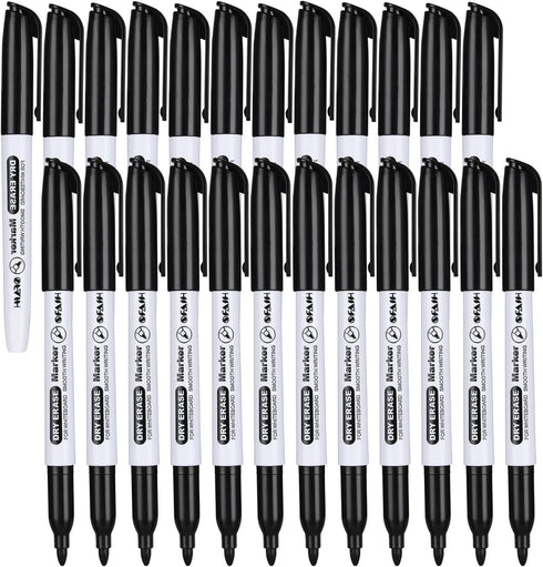 Fine Tip Dry Erase Markers - 24 Pack Black Whiteboard Erasable Markers Bulk for Kids Adults, Ideal for Classroom School Office Home Use on White B...