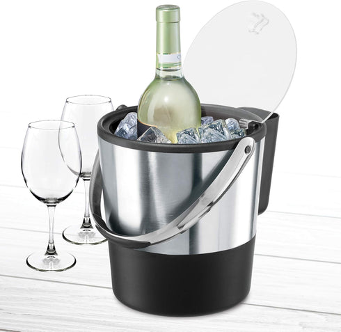 Oggi Insulated Ice Bucket, 4 Quart / 3.8 L, Stainless Steel, Black....