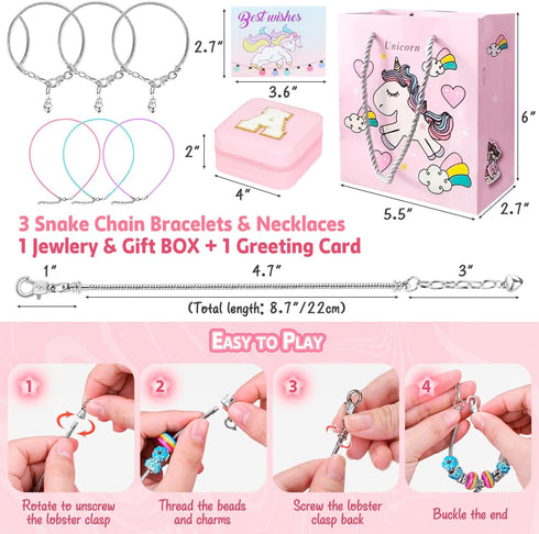 Charm Bracelet Making Kit for Girls - 77pcs Kids Jewelry Making Kit DIY Charm Bracelet Necklace Kit for Girls Ages 5-12 Unicorn Crafts Birthday Ea...