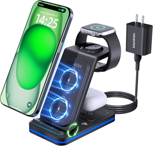 3 in 1 Charging Station for Apple,Foldable Fast Wireless Charger for iPhone Travel Charging Station for iPhone 15/14/13/12/11/X/XS/XR 8,iWatch Ult...