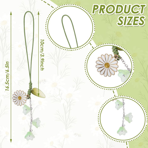 3pcs Cherry Blossom Daisy Flower Phone Charm, Mobile Phone Decorative Pendant Handmade Bracelet Keychain Cute Anti-lost Phone Chain Strap for Wome...