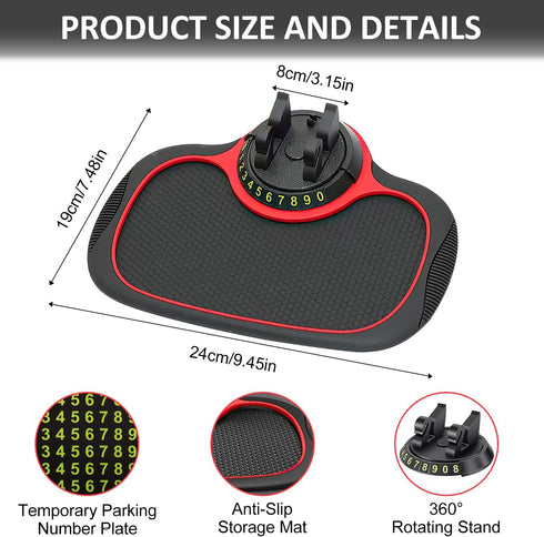 Multifunction Car Anti-Slip Mat Auto Phone Holder, Rotatable Anti Skid Car Dashboard Pad with Temporary Parking Numbe, Universal Phone Holder With...