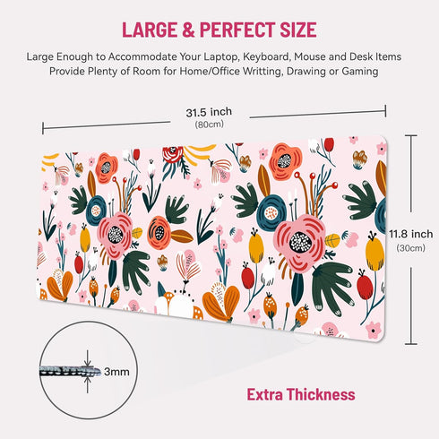 Mouse Pad Desk Mat Gaming Large Keyboard Cute Office Desktop Computer Laptop Floral XXL Long Giant Big Kawaii Aesthetic Girly Pretty Design Women ...