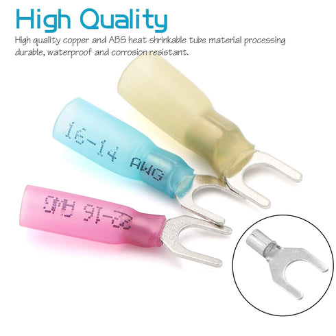 150pcs Nylon Insulated Heat Shrink Fork Connector Wire Electrical Crimp Fork Terminal Connector (12-10AWG,14-16AWG,18-22AWG)...