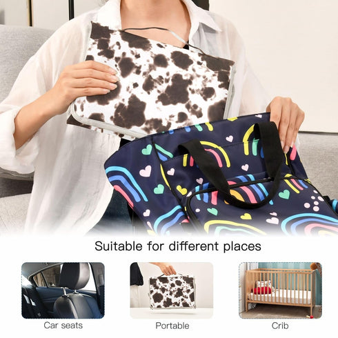 Portable Changing Pad for Baby - Black Cow Travel Diaper Changing Pad Waterproof Changing Mat with Built-in Pillow - Baby Shower Gifts...