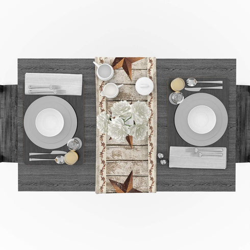 Burlap Table Runner 70 Inches Long,Western Texas Star Rustic Wood Farm Pattern Linen Dinner Table Setting Decor for Wedding Gatherings Party Baby ...
