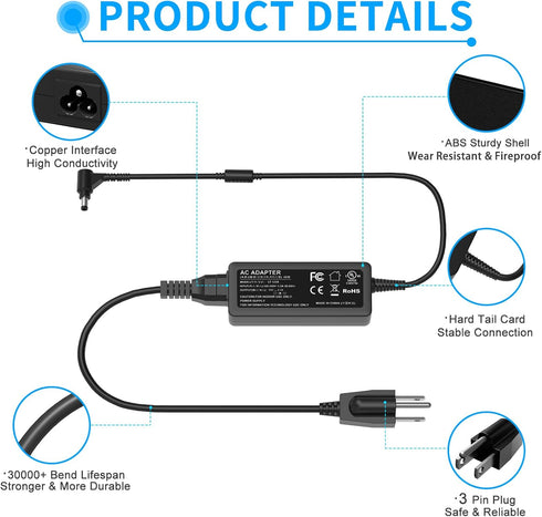 VHBW 40W AC Adapter Charger Replacement for Samsung ATIV Book 9 NP900X3C NP900X3D NP900X3E NP900X3K NP900X3G NP930X5J NP940X3L NP940X3K XE500C21 X...