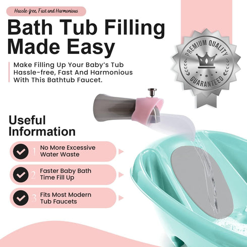 Bath Helper - Bath Tub Faucet Extender - Guides Water Directly from Faucet to Baby Bath Tub Without Excessive Water Waste and Splashing (Pink)...