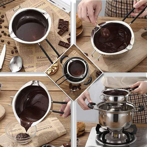 Double Boiler Melting Pot with 600ML,Stainless Steel Chocolate Melting Pot with Heat Resistant Handle for Butter Candy Butter Cheese, Candle Makin...