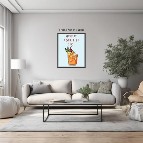 Posterizer 1 pcs-Liquor drink with fun message-give it your best shot-Kitchen & Bar Art Art Poster Print for Home, Office, Store, Bar- unframed wa...