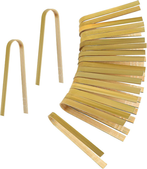 Luter 20pcs Wooden Disposable Cooking Utensils Mini Bamboo Tongs Natural Toast Tongs for Cooking...