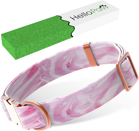 Pink with Rose Gold - Premium Nylon Dog Collar with Metal Buckle - Vibrant Colors and Beautiful Designs - Adjustable Collars for Small Medium Larg...