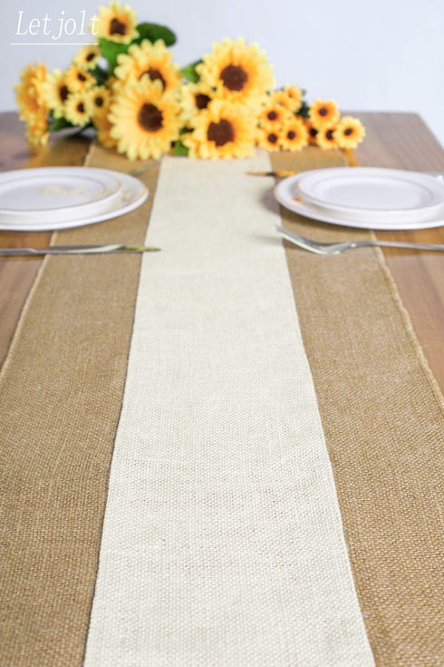 Letjolt Burlap Table Runner 48 Inches Long Farmhouse Jute Table Runner Woven Fabric, Natural Colour Edge...