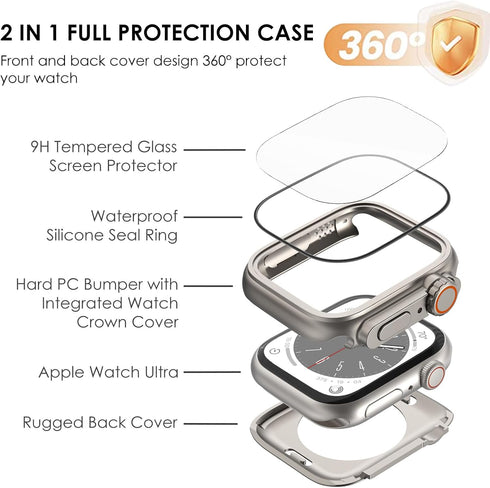 WINGLE 2 in 1 Waterproof Case for Apple Watch Screen Protector 40mm Series 6 5 4 SE?Looks Like Apple Watch Ultra?, 2 Pack iWatch Face Cover + Back...