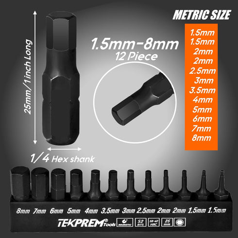 TEKPREM 24-Piece Metric & SAE Hex Bit Set with Magnetic 1/4" Screwdriver Bit Driver, Allen Wrench Drill Bits, Rubber Strip, and Storage Box...