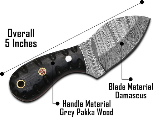 HotSteel Handmade Neck knife-Damascus Steel Full Tang knife 5'' Mini fixed blade knife-Bushcraft knife-Camping knife-Hunting knife with leather sh...