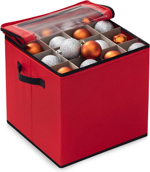 habibee Christmas Ornament Storage Box with Adjustable Dividers 600D Oxford Fabric Holiday Ornament Storage Container Stores Up to 64 Ball Ornamen...