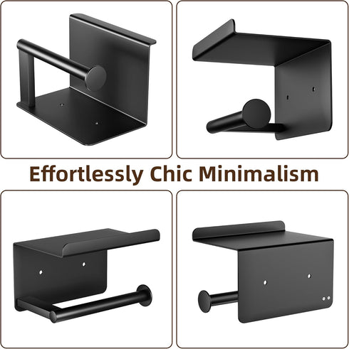 Adhesive Toilet Paper Holder with Phone Shelf, Wall Mounted Toilet Paper Roll Holder, Rustproof Bathroom Tissue Roll Holder with Shelf, Sticky Toi...