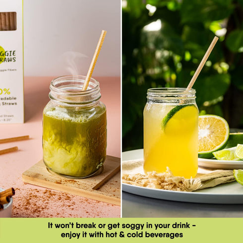 – 100 PCS of 8.25 Inches Unwrapped Biodegradable Straws – Made of Vegetable Fibers, Best Environment Friendly Drinking Straws for Hot and Cold Bev...