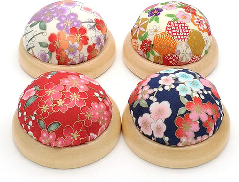 ChezMax Wooden Base Pin Cushions Japanese Style Pin Holder Handmade DIY Sewing Tools Needle Pincushions Cute Needle Holder Round Clip Holder Sewin...