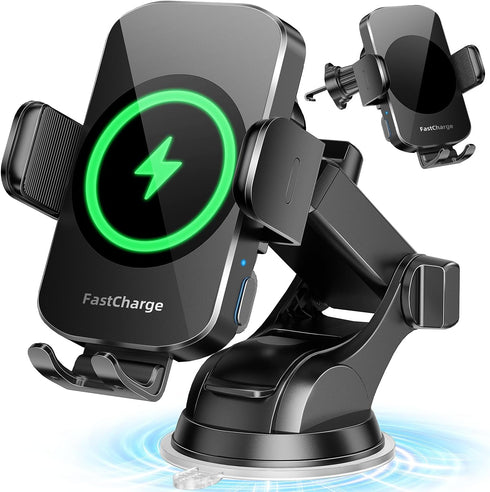 Wireless Car Charger, Fast Charging Phone Holder 3 in 1 Phone Mount Auto Clamping Car Accessories Compatible with iPhone 15 14 13 12 11 Xs XR, Sam...