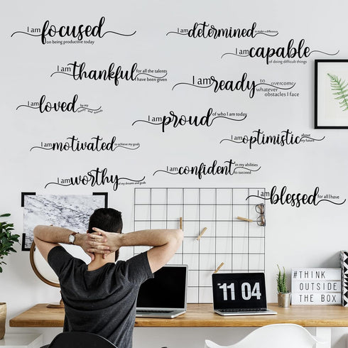 Epakh 2 Sheets Motivational Wall Stickers Decor Black Inspirational Wall Decal Art Inspirational Quote Stickers Vinyl Positive Wallpaper for Livin...