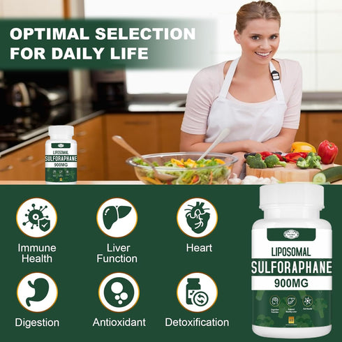 900MG Liposomal Sulforaphane Supplement Broccoli Extract, Liver Supplement for Antioxidant, Digestion, Cellular Health 120 Capsules...