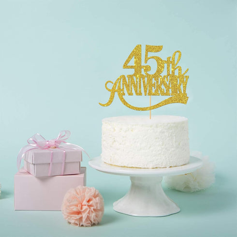 Gold Glitter 45th Anniversary Cake Topper - for Happy 45th Wedding Anniversary / 45th Birthday Party/Cheers to 45 Years Party Decorations...