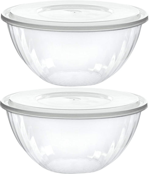 PLASTICPRO Disposable 48 Ounce Round Crystal Clear Plastic Serving Bowls With Lids, Party Snack or Salad Bowl, Chip Bowls, Snack Bowls, Candy Dish...