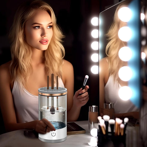 Electric Makeup Brush Cleaner Machine,Easy Premium Cosmetic Brush Cleaner Professional Automatic Spinning Make up Brush Cleaning Tool Cleanser Mac...