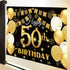 Saliyaa 7x5ft Happy 50th Birthday Backdrop,Happy Birthday Party Decoration, Black Gold Birthday Sign Poster Photo Booth Backdrop Background Banner...