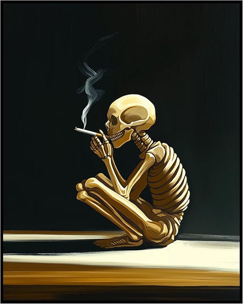 Posterizer 1 pcs-skeleton smoking on the porch-holloween decor 3-Gothic Art- Gift for Men Women Entrepreneur Teens -Living Room Bedroom Decor- unf...