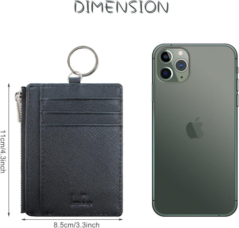 Boshiho Saffiano Leather Credit Card Holder Coin Change Purse with Key Ring Keychain - unisex...