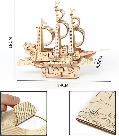3D Wooden Sailboat Puzzle for Adults Wood Block Puzzle-Model Building Kit-Gift for Birthday/Father's Day...