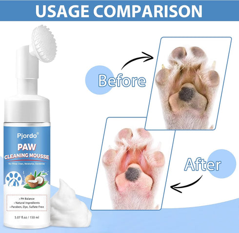 Paw Cleaner for Dogs and Cats, No-Rinse Foaming Cleanser, PH Balanced Deodorizing Paw Wash with Silicone Brush, Dog Paw Scrubber, Foot Cleaner Bru...