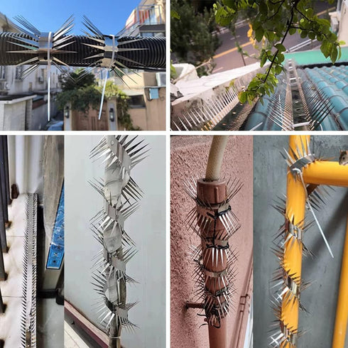 Animal Repeller Defender, Stainless Steel Sharp Blade Spikes Scarer Device,Deterrent Strips Fence for Pipes Acces Silvery...