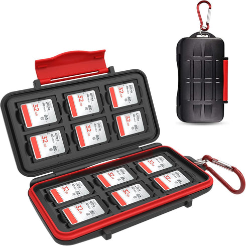 Kiorafoto 12 Slots SD SDHC SDXC Card Holder Case Professional Water-Resistant Anti-Shock Memory Card Storage Protector Wallet with Carabiner...