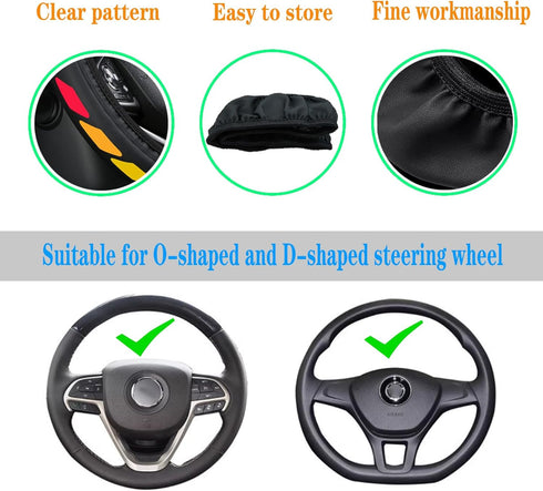 Tri-Color 3 Color Logo Steering Wheel Cover, Elastic Steering Wheel Cover Protector Anti-Slip Durable Universal 15 Inch Compatible with Toyota Veh...