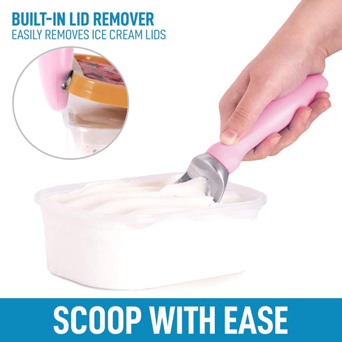 Zulay Ice Cream Scoop With Soft Easy Grip Handle - Ice Cream Scooper With Built-in Lid Opener - Heavy Duty Icecream Scoop With Non-Slip Handle For...