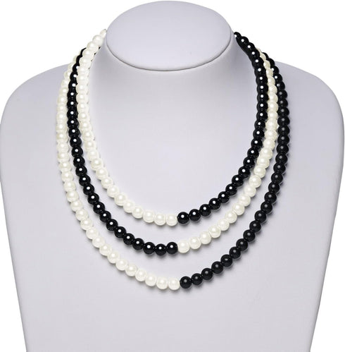 BABEYOND Round Imitation Pearl Necklace Vintage Multi Strands Necklace 20s Flapper Necklace for Party (Black and White)...