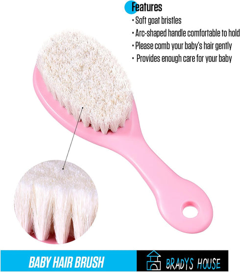 3 Piece Baby Hair Brush and Comb Set for Newborns and Toddlers (Pink)...