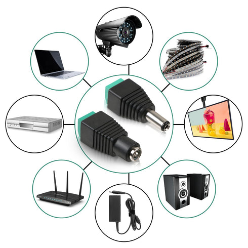 DC Power Connector 10 Pairs 5.5mm x 2.5mm DC 12V 5A, 10 PCS Male and 10 PCS Female Power Jack Plug for CCTV Camera Security Monitoring and LED Str...